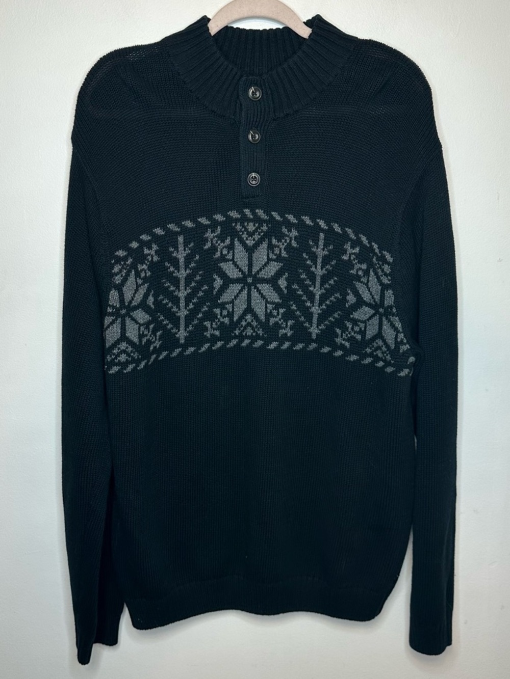 Chaps Men’s Black & Gray Snowflake Sweater Winter Size L Large